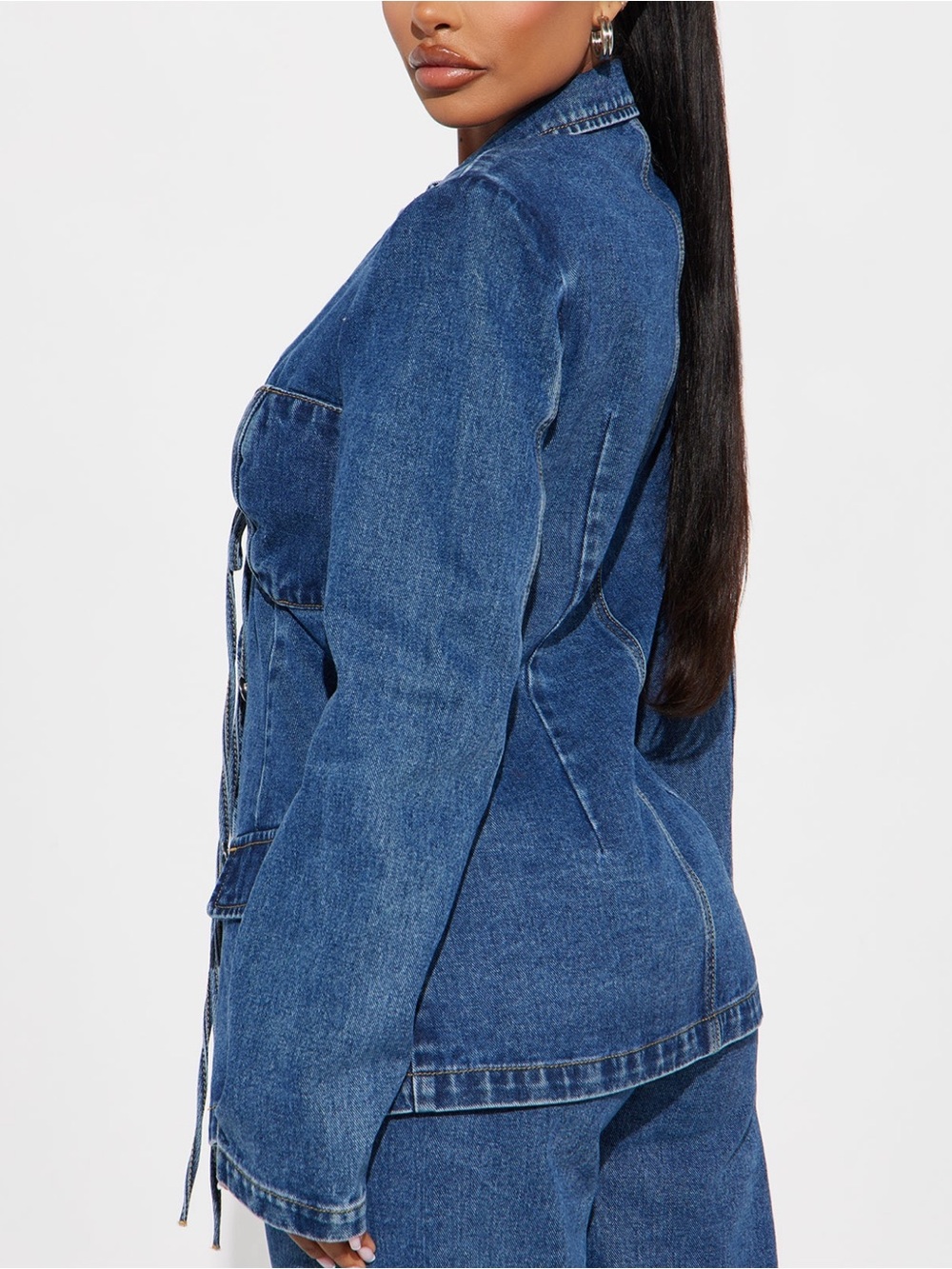 Fashion Nova Medium Wash Denim Blazer - Picture 2 of 5